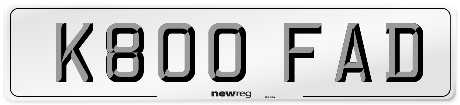 K800 FAD Number Plate from New Reg